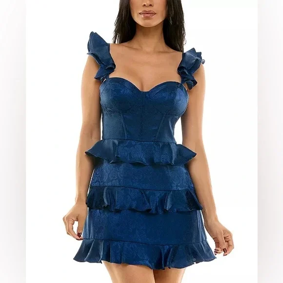 B Darlin Juniors' Sage Flower Pattern Fit & Flare Dress - Picture 2 of 8